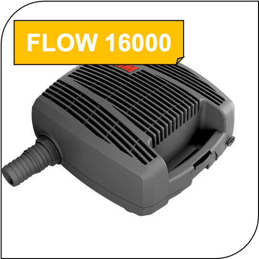 FLOW16000 - output: max. 15500 l/h, head: max. 4,0 m, hose size: 1 - 1 1/4" - 1 1/2"