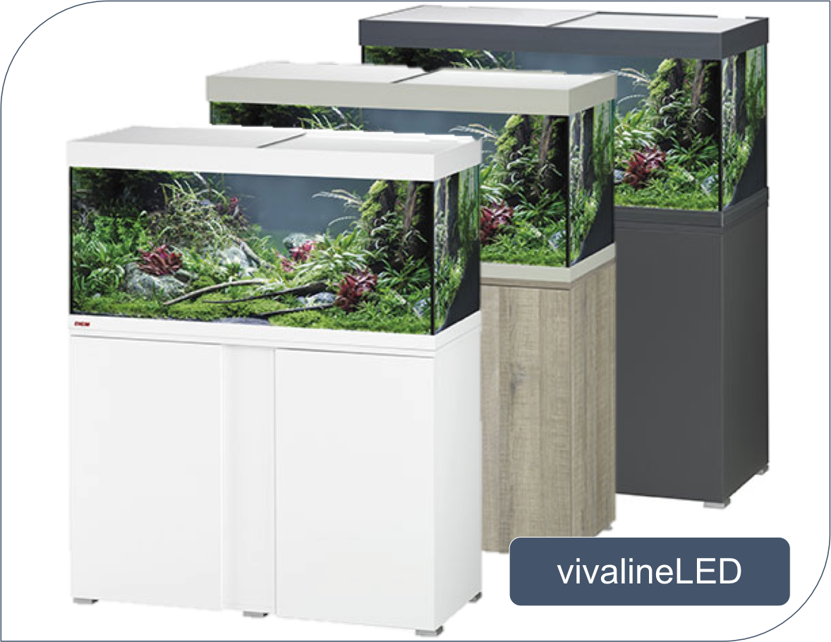 Whether 126, 150, 180 or 240 liters volume, all is perfectly coordinated for this „all inclusive program“ consisting of aquarium with –EHEIM LED lighting, cabinet, filter, heater and biological filter media. You only have to think about fish and plants.