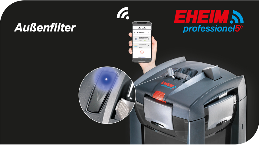 EHEIM professionel 5e – Spitzentechnologie für höchste Ansprüche. Der elektronische Profi-Filter mit integrierter WLAN-Funktion (Wifi) und kabelloser Steuerung per Smartphone, Tablet oder PC/MAC. 