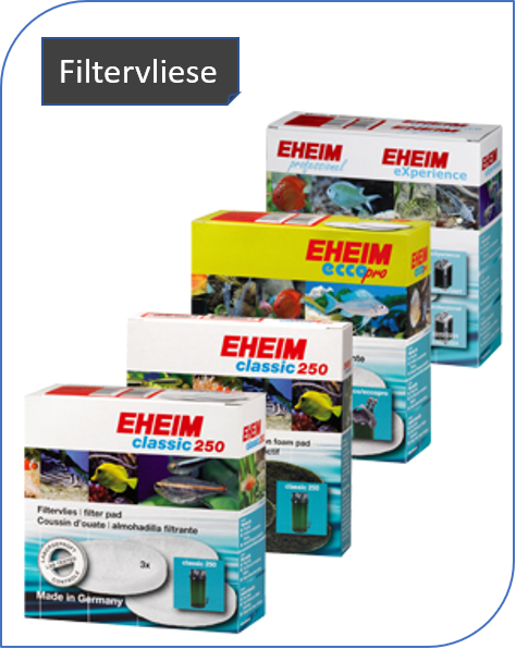 EHEIM Filtervliese besteht aus speziell strukturierten Materialien und erfüllen beim Schichtaufbau in EHEIM Außenfiltern unter-schiedliche Funktionen. Je nach Art kombinieren sie mechanische, biologische und adsorptive Filterung.